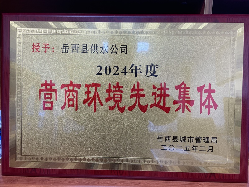 供水公司榮獲縣城管局2024年度營(yíng)商環(huán)境先進(jìn)集體榮譽(yù)稱(chēng)號(hào)